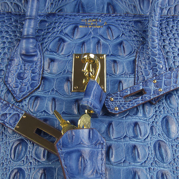 High Quality Fake Hermes Birkin 35CM Crocodile Head Veins Leather Bag Dark Blue 6089